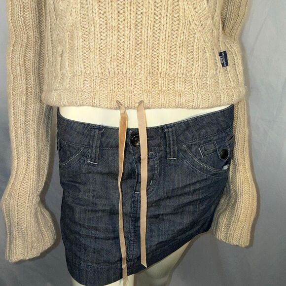 Vintage Y2K Abercrombie & Fitch Lambswool Knit Hoodie Sweater | Beige Ribbed Pul - Picture 3 of 15